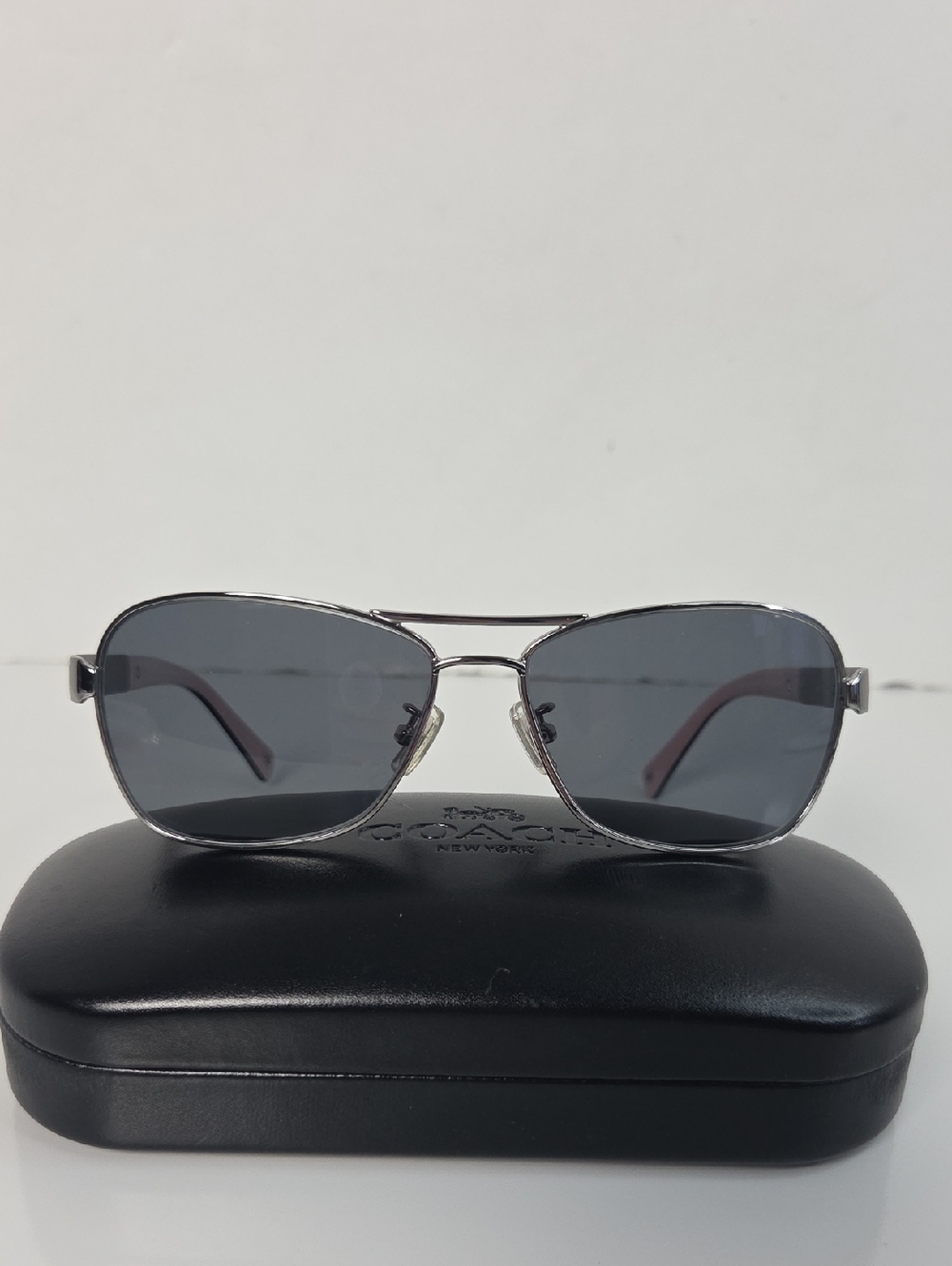 Coach HC7012 L038 Silver Aviator Sunglasses  Pink Temples **PRESCRIPTION** Lens